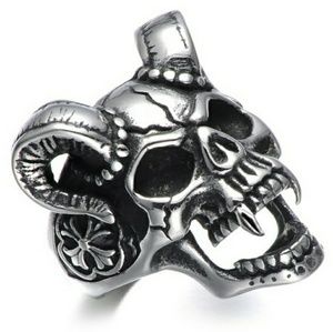 Danzig Ram Horn Skull Ring Stainless Steel